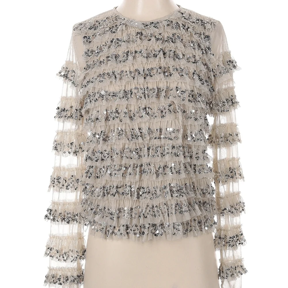 Let Me Be Sequin Tulle Ruffle Blouse - Anthropologie